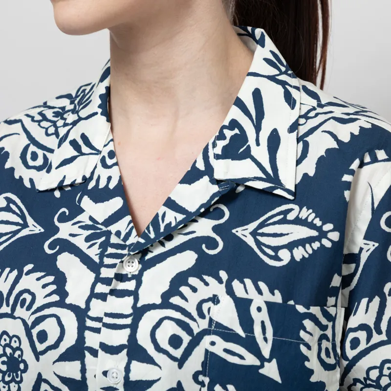 Universal Works Womens Road Shirt Navy Island Print-6