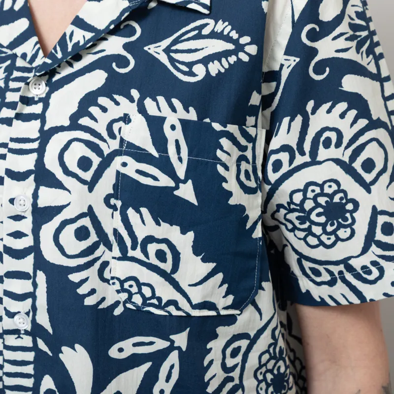 Universal Works Womens Road Shirt Navy Island Print-7