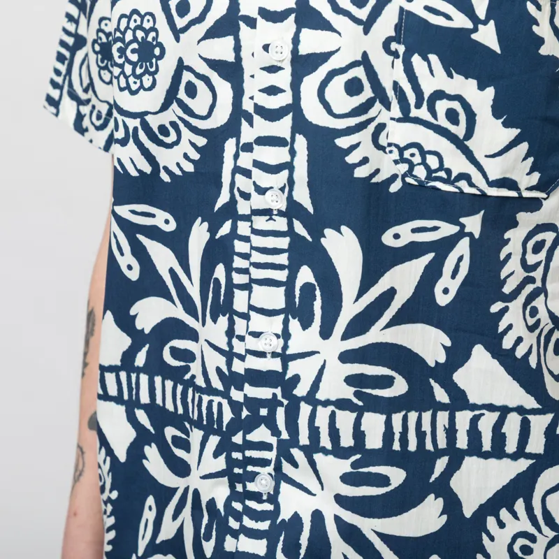 Universal Works Womens Road Shirt Navy Island Print-8