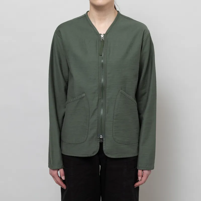 Universal Works Womens Zip Liner Jacket Olive Slub Sateen