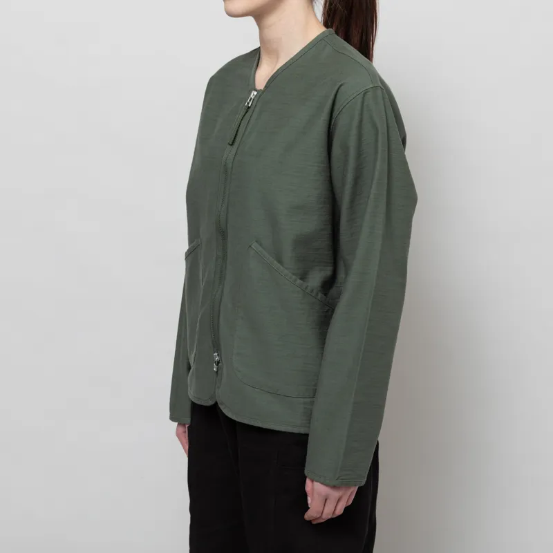 Universal Works Womens Zip Liner Jacket Olive Slub Sateen-1