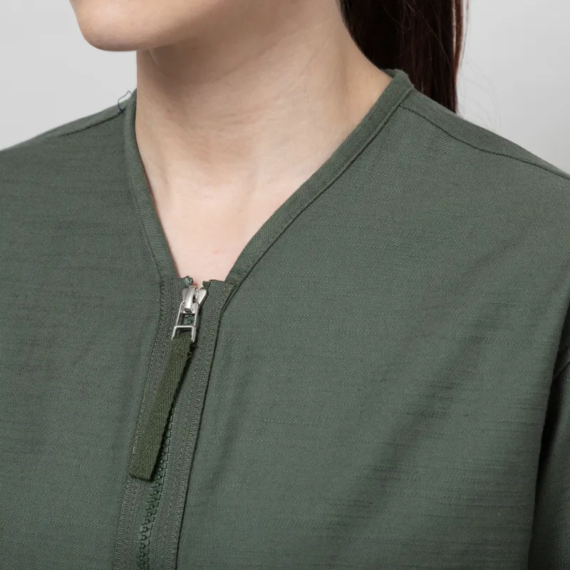 Universal Works Womens Zip Liner Jacket Olive Slub Sateen-5