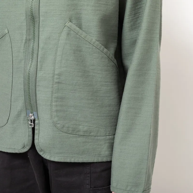 Universal Works Womens Zip Liner Jacket Olive Slub Sateen-6
