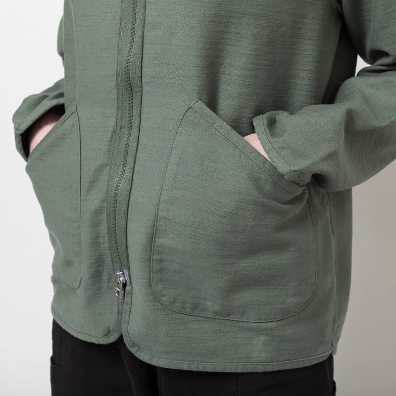 Universal Works Womens Zip Liner Jacket Olive Slub Sateen-7