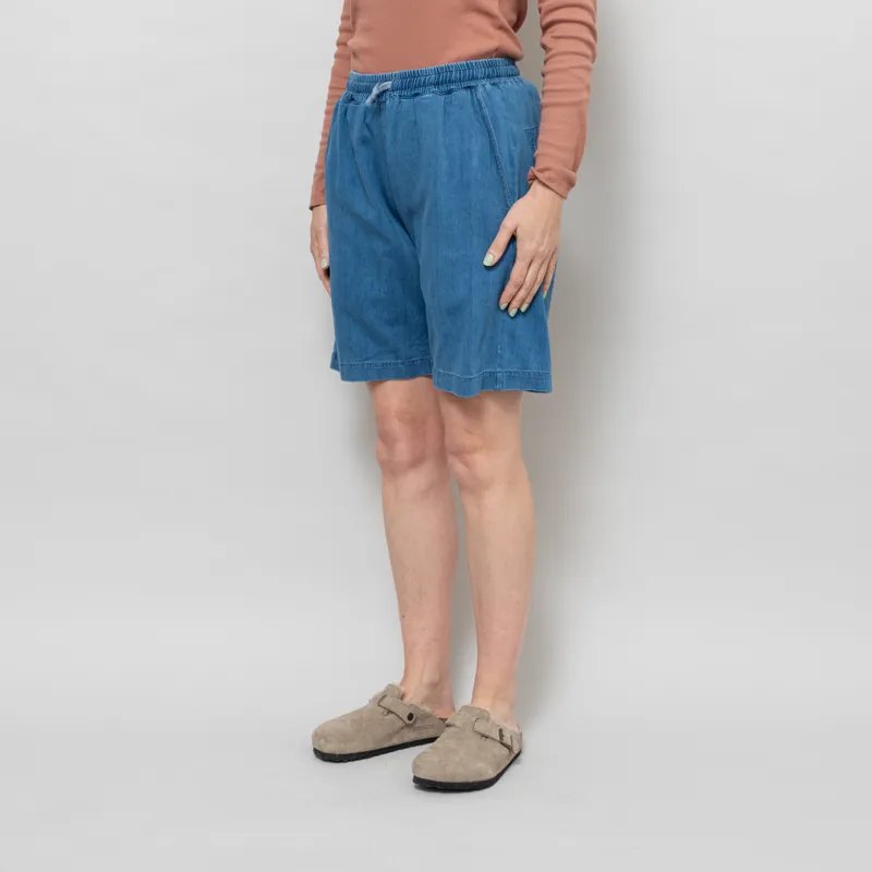 Universal Works Womens Simple Shorts Washed Indigo Herringbone Denim-1