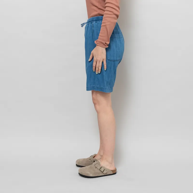 Universal Works Womens Simple Shorts Washed Indigo Herringbone Denim-2