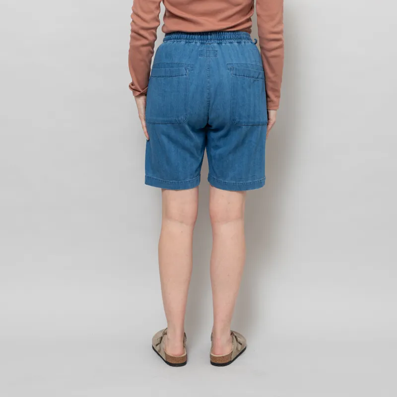 Universal Works Womens Simple Shorts Washed Indigo Herringbone Denim-3