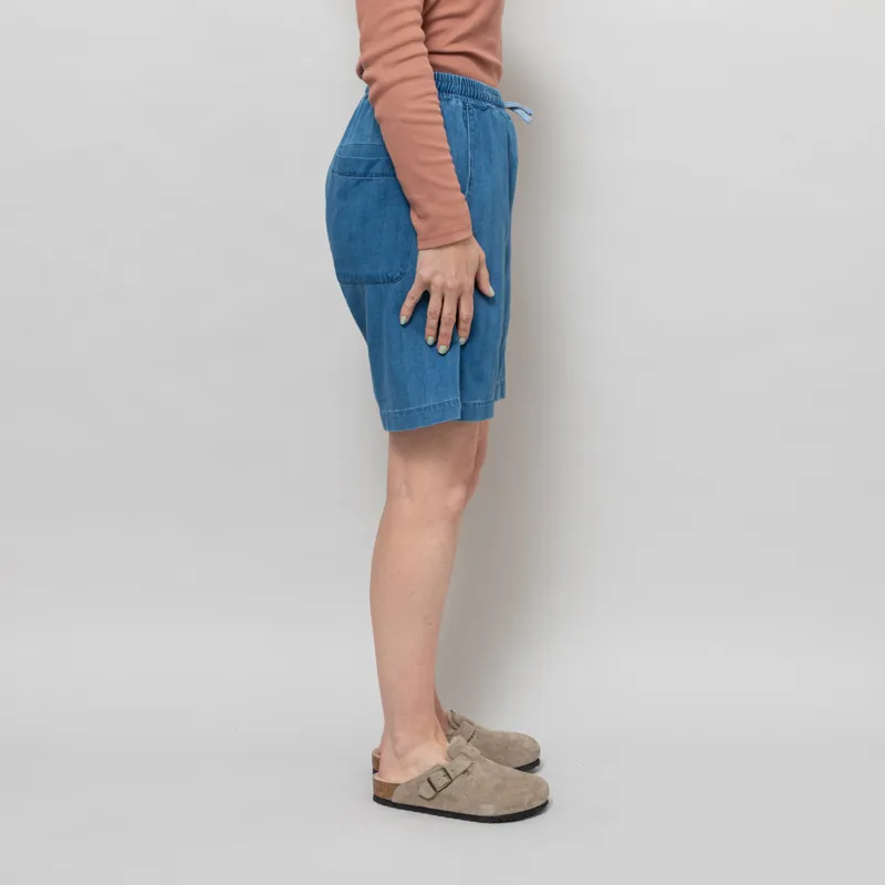 Universal Works Womens Simple Shorts Washed Indigo Herringbone Denim-4