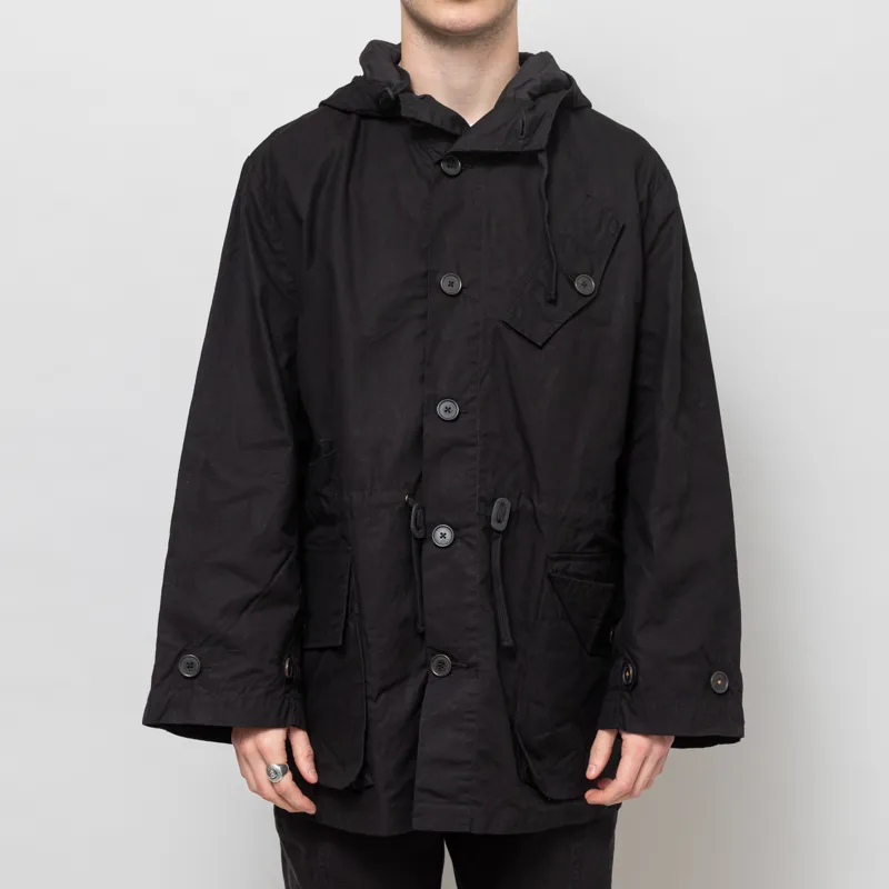 Universal Works Boston Parka Black Scottish Wax Cotton