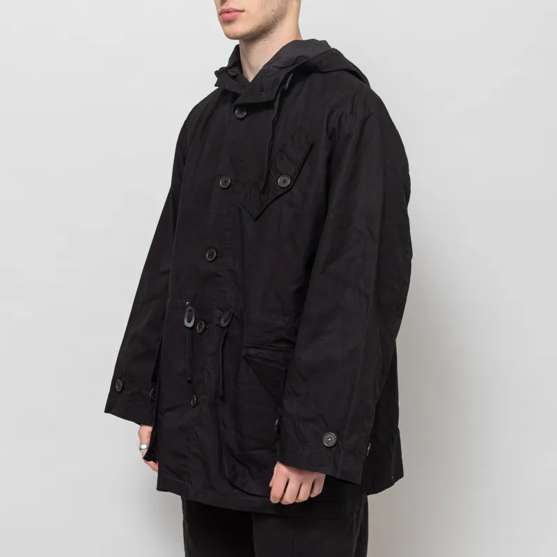 Universal Works Boston Parka Black Scottish Wax Cotton-1