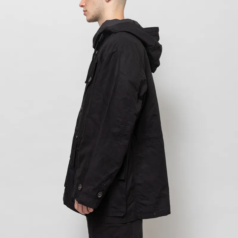 Universal Works Boston Parka Black Scottish Wax Cotton-2