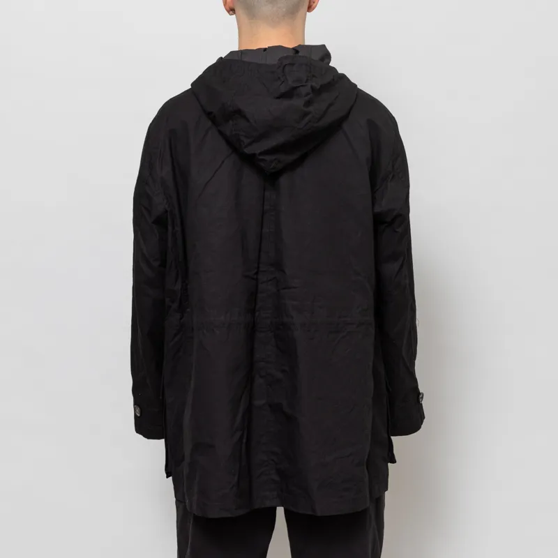Universal Works Boston Parka Black Scottish Wax Cotton-3