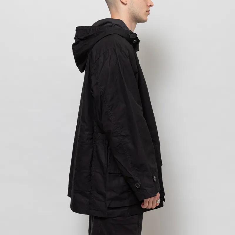 Universal Works Boston Parka Black Scottish Wax Cotton-4