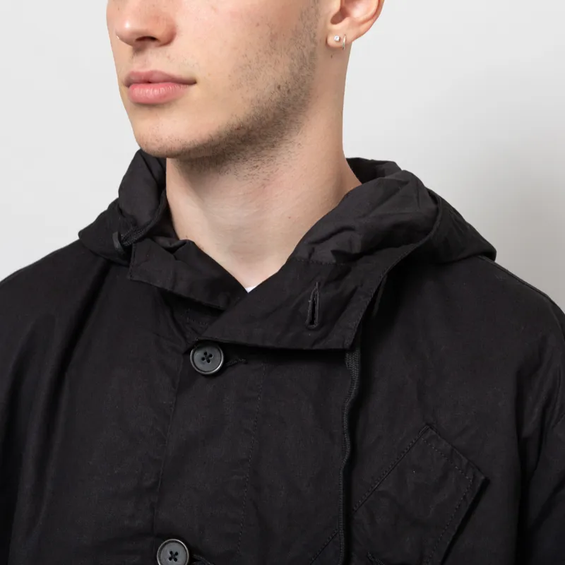 Universal Works Boston Parka Black Scottish Wax Cotton-5