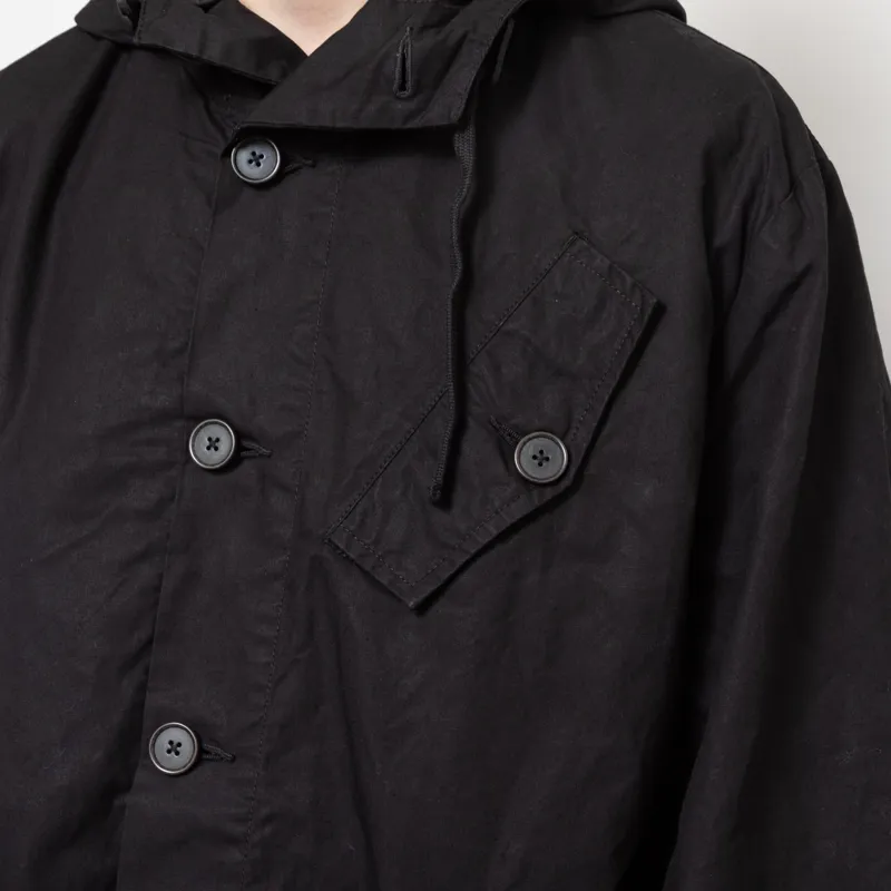 Universal Works Boston Parka Black Scottish Wax Cotton-7