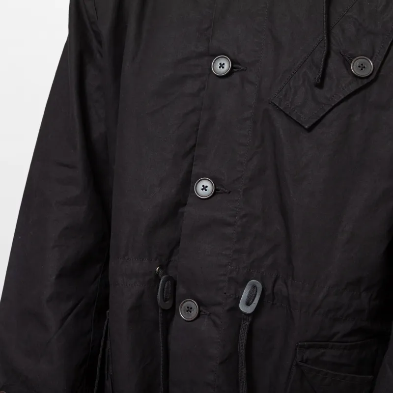 Universal Works Boston Parka Black Scottish Wax Cotton-8