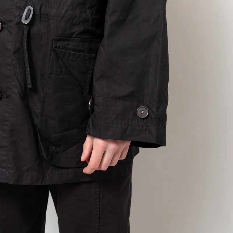 Universal Works Boston Parka Black Scottish Wax Cotton-10