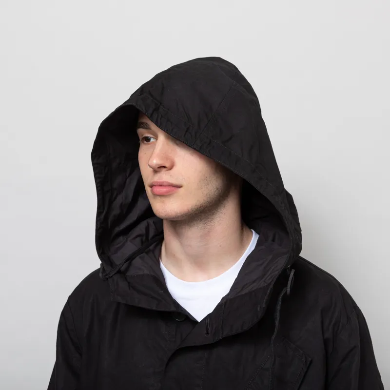 Universal Works Boston Parka Black Scottish Wax Cotton-6