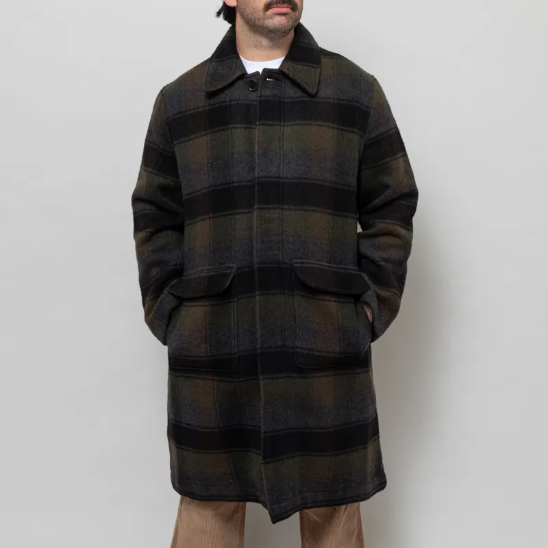 Universal Works Account Coat Black Brown Berlin Wool Check-1