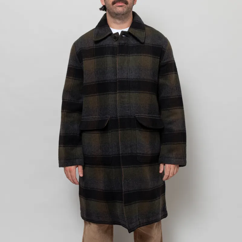 Universal Works Account Coat Black Brown Berlin Wool Check