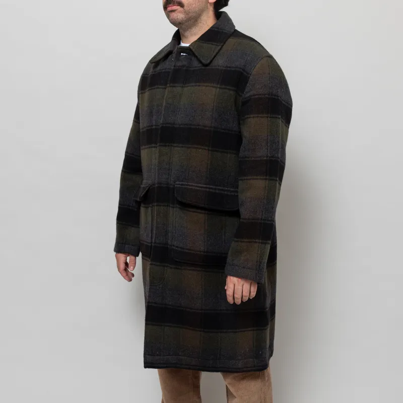 Universal Works Account Coat Black Brown Berlin Wool Check-2