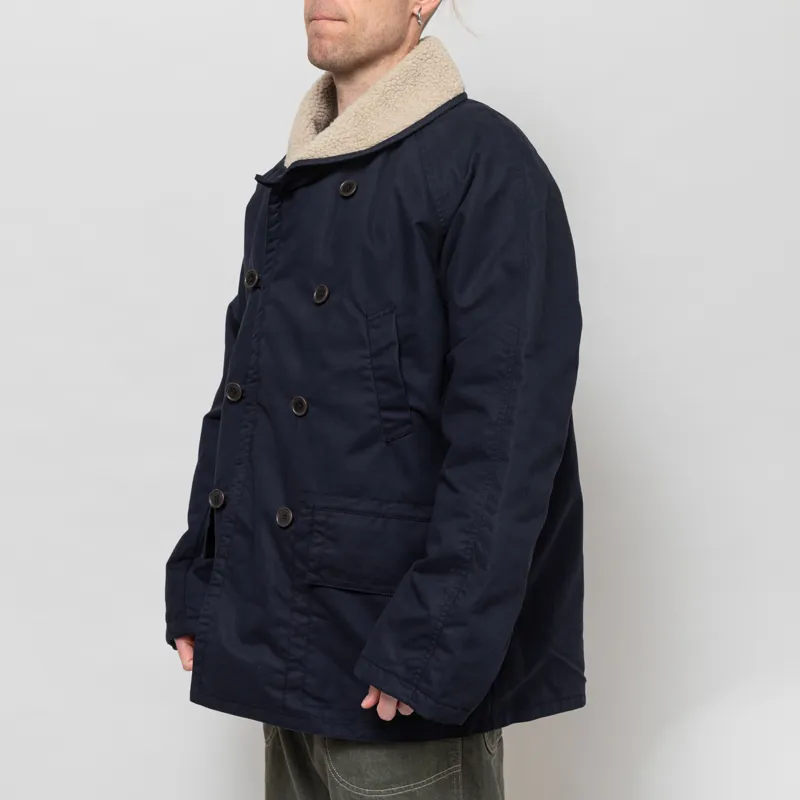 Universal Works Reversible Mackinaw Jacket Navy Brushed Polytech Sherpa-2