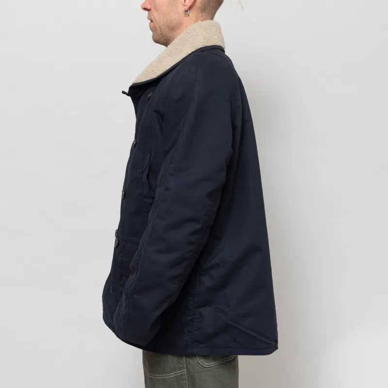Universal Works Reversible Mackinaw Jacket Navy Brushed Polytech Sherpa-4