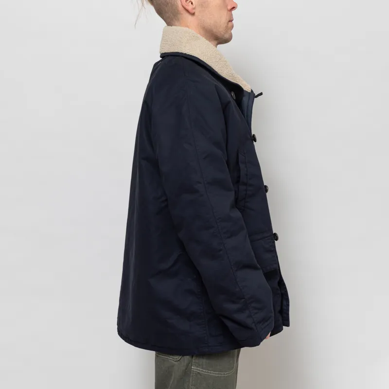 Universal Works Reversible Mackinaw Jacket Navy Brushed Polytech Sherpa-7