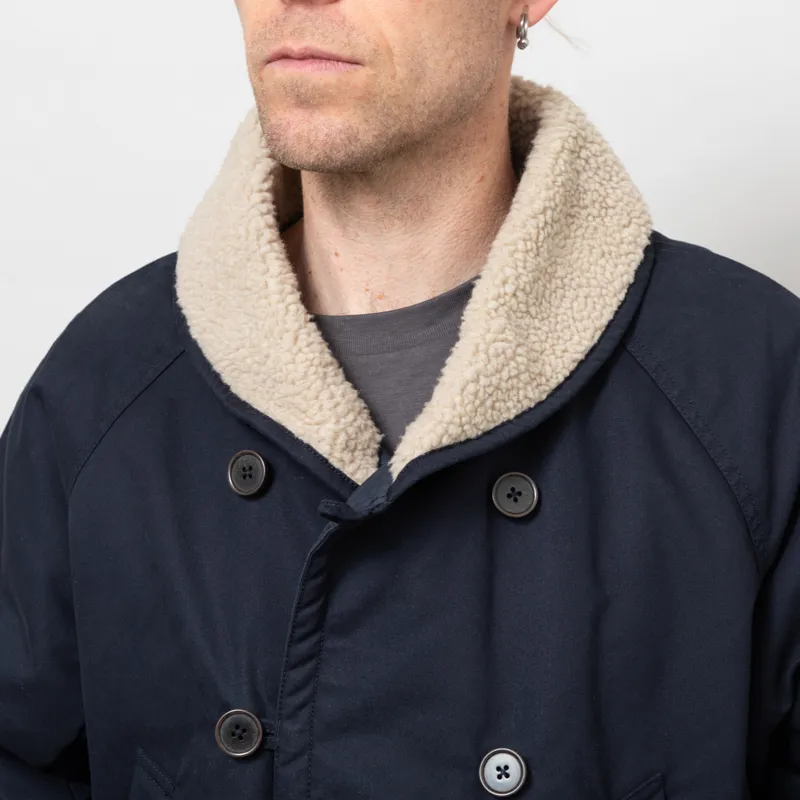 Universal Works Reversible Mackinaw Jacket Navy Brushed Polytech Sherpa-8