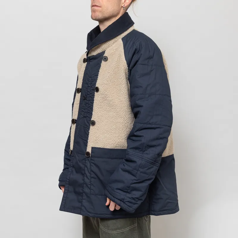 Universal Works Reversible Mackinaw Jacket Navy Brushed Polytech Sherpa-3