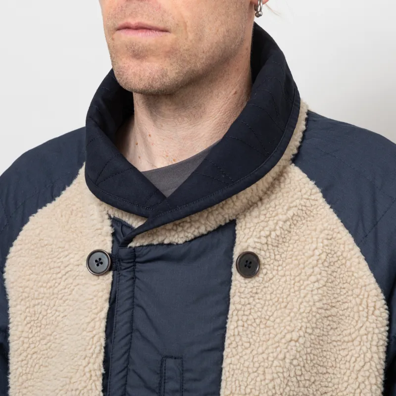 Universal Works Reversible Mackinaw Jacket Navy Brushed Polytech Sherpa-9