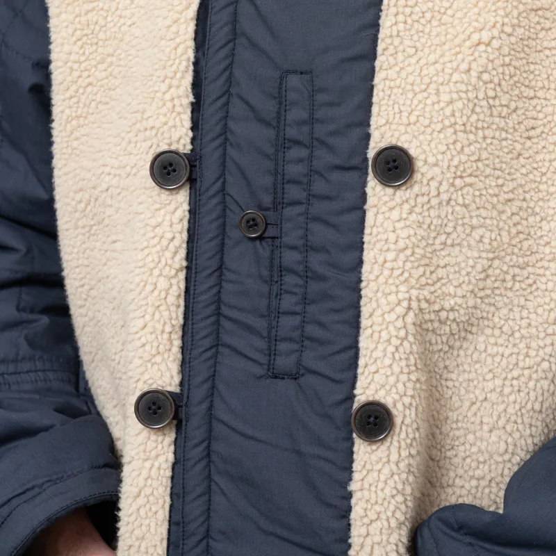 Universal Works Reversible Mackinaw Jacket Navy Brushed Polytech Sherpa-10