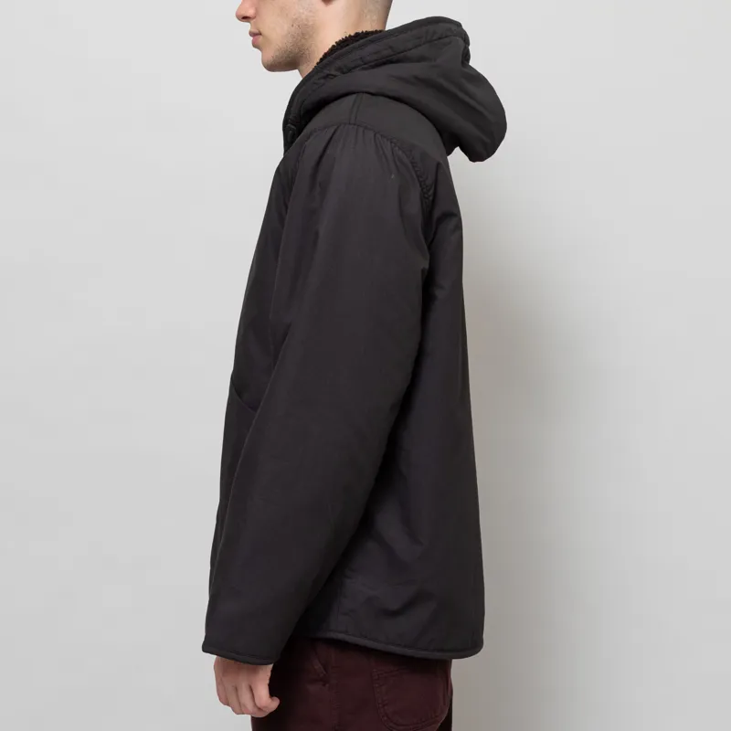 Universal Works Reversible Simple Hooded Jacket Black Brown Recycled Poly Tech Sherpa-4