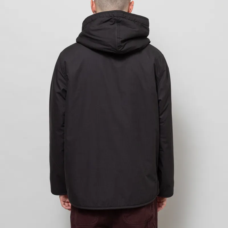 Universal Works Reversible Simple Hooded Jacket Black Brown Recycled Poly Tech Sherpa-6