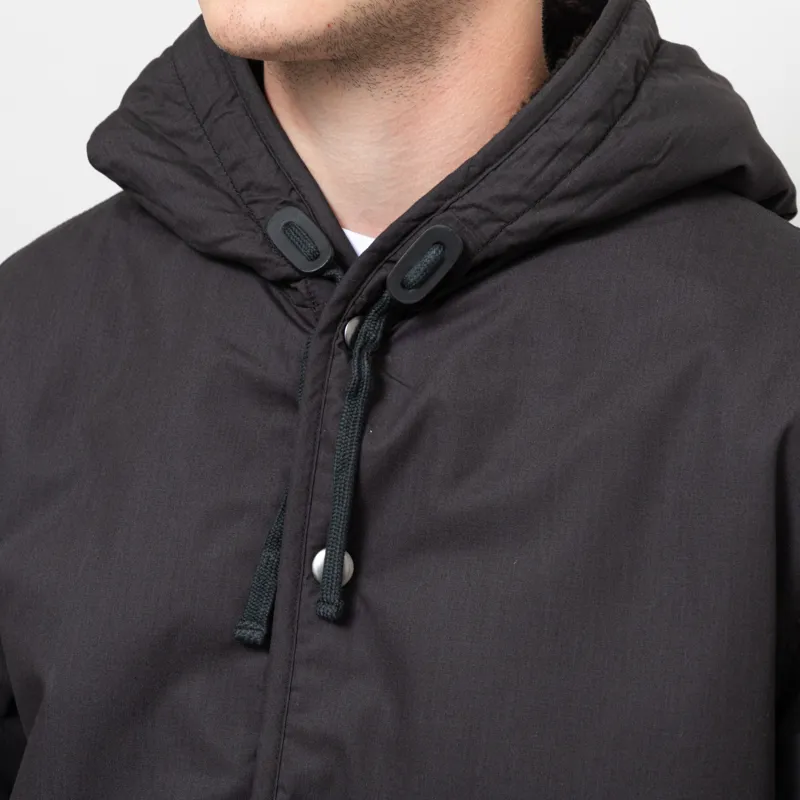 Universal Works Reversible Simple Hooded Jacket Black Brown Recycled Poly Tech Sherpa-12