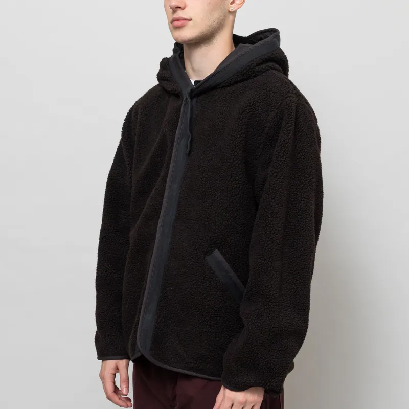 Universal Works Reversible Simple Hooded Jacket Black Brown Recycled Poly Tech Sherpa-3