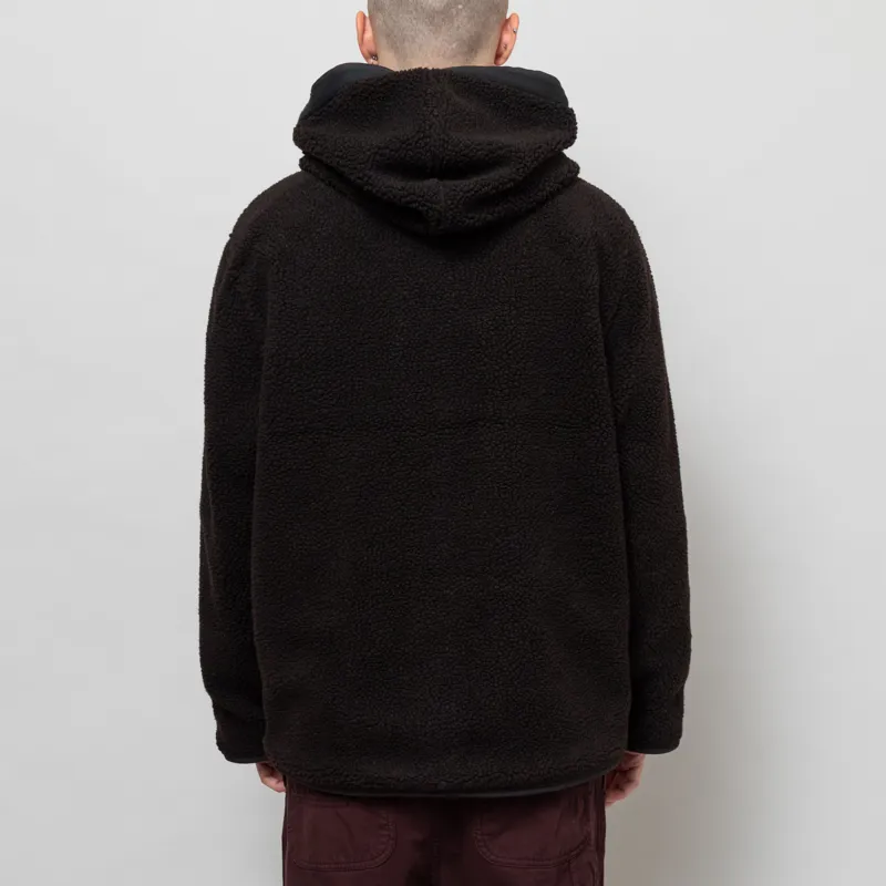 Universal Works Reversible Simple Hooded Jacket Black Brown Recycled Poly Tech Sherpa-7