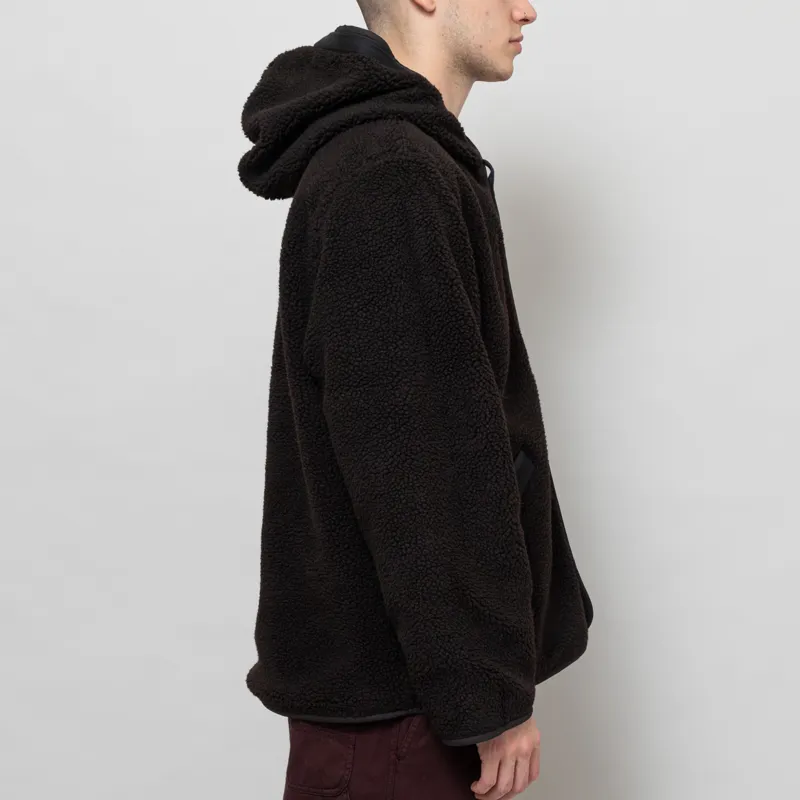 Universal Works Reversible Simple Hooded Jacket Black Brown Recycled Poly Tech Sherpa-9