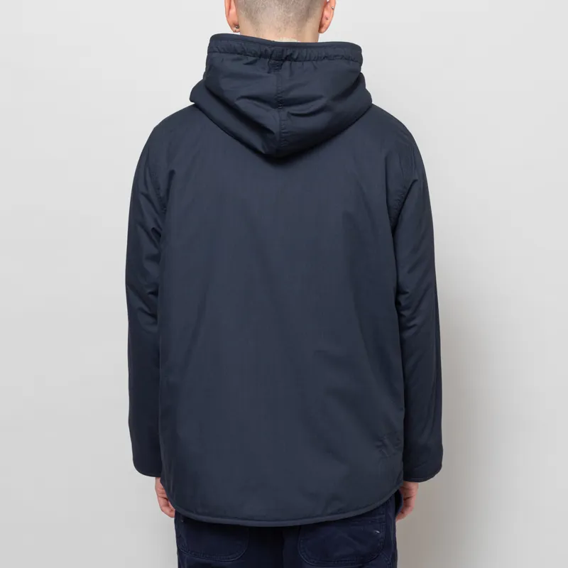 Universal Works Reversible Simple Hooded Jacket Navy Sand Recycled Poly Tech Sherpa-6