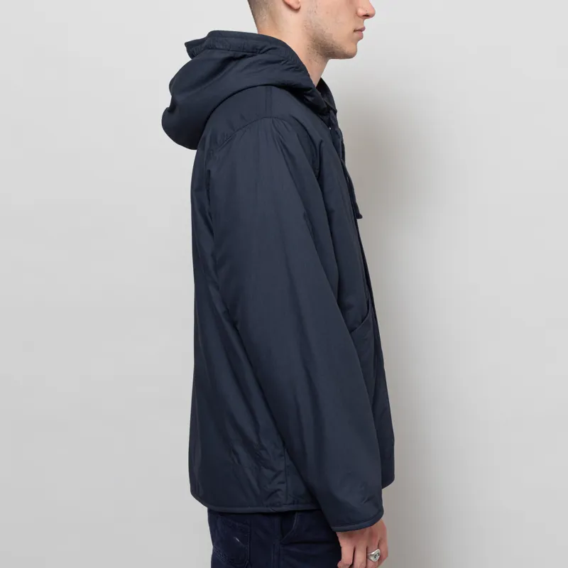 Universal Works Reversible Simple Hooded Jacket Navy Sand Recycled Poly Tech Sherpa-8