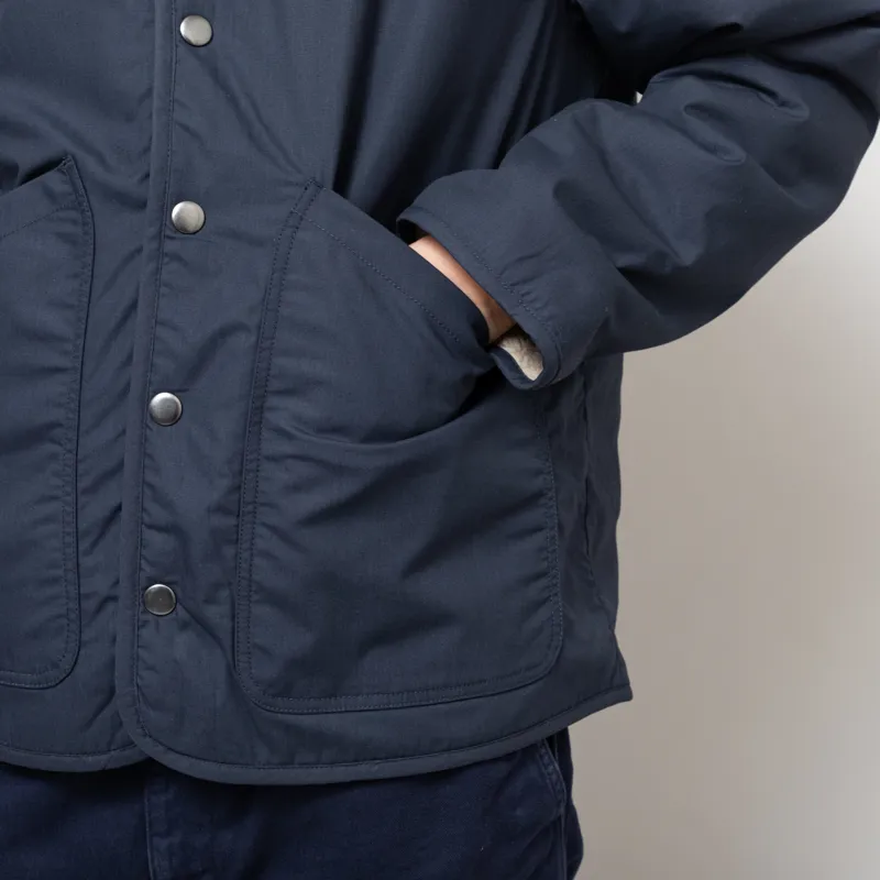 Universal Works Reversible Simple Hooded Jacket Navy Sand Recycled Poly Tech Sherpa-12