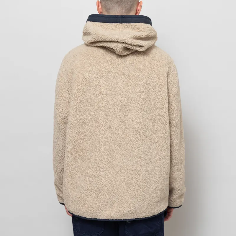 Universal Works Reversible Simple Hooded Jacket Navy Sand Recycled Poly Tech Sherpa-7