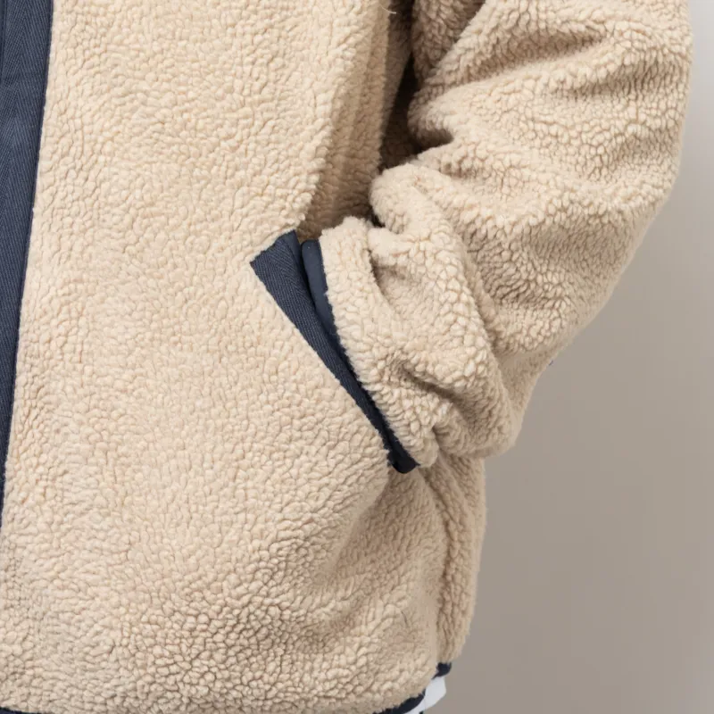 Universal Works Reversible Simple Hooded Jacket Navy Sand Recycled Poly Tech Sherpa-13