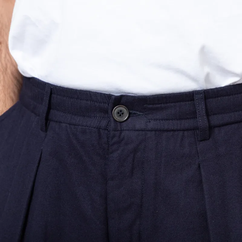 Universal Works Pleated Track Pant Navy Brushed Moleskin-6
