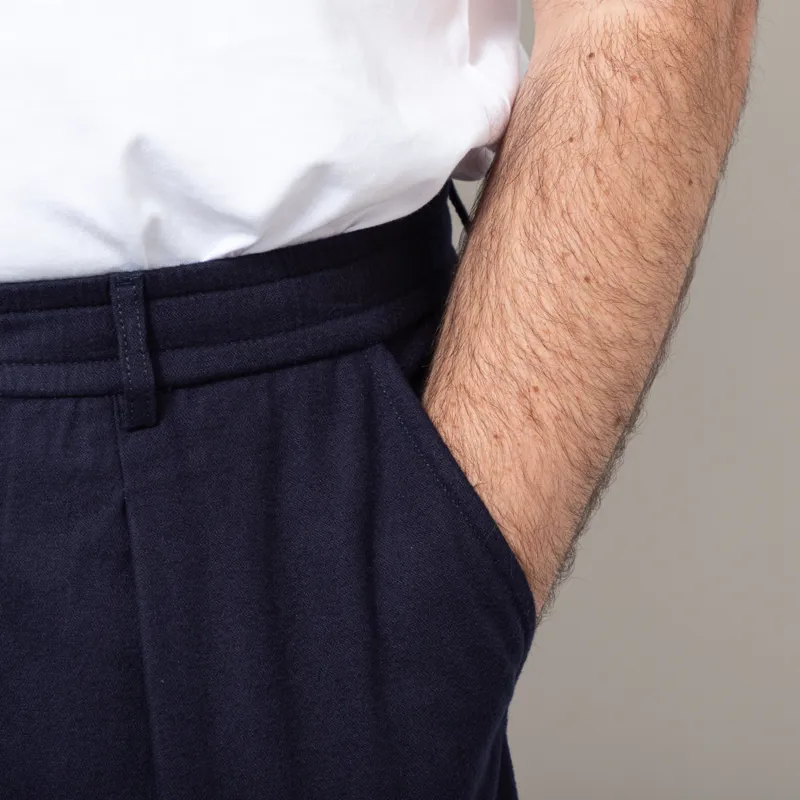Universal Works Pleated Track Pant Navy Brushed Moleskin-7