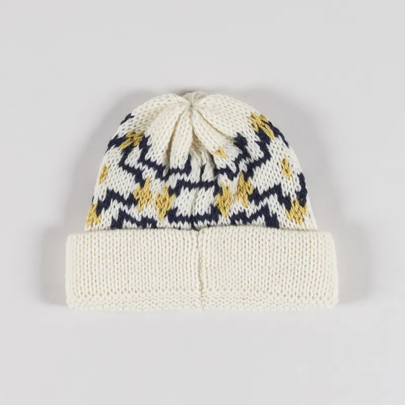 Universal Works Short Watch Cap Ecru Navy British Wool-1