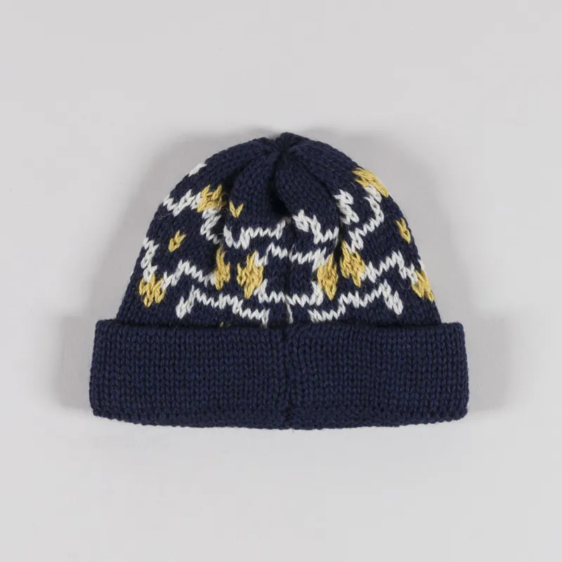 Universal Works Short Watch Cap Navy Ecru British Wool-1