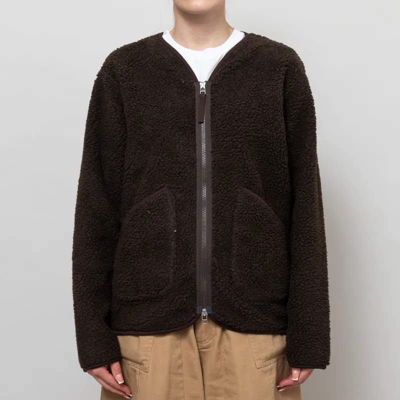 Universal Works Womens Zip Liner Jacket Brown Galaxy Fleece