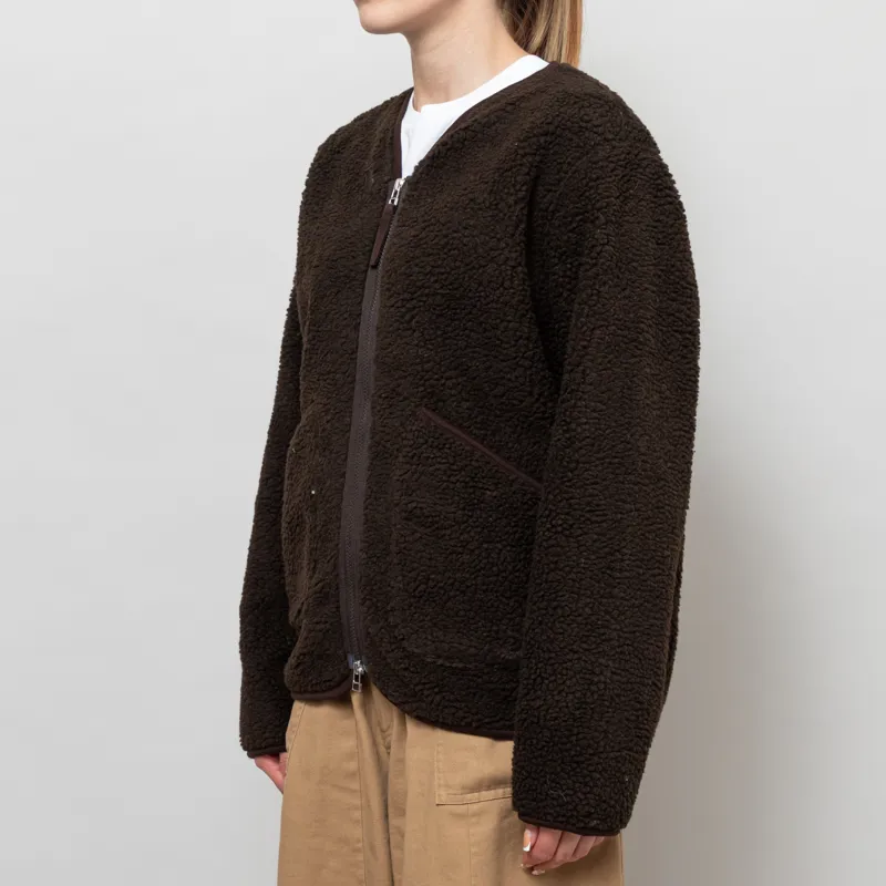 Universal Works Womens Zip Liner Jacket Brown Galaxy Fleece-1
