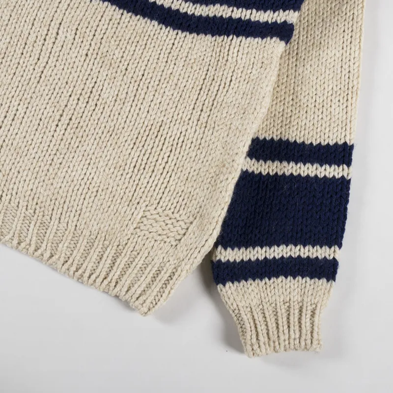 Universal Works Langdale Cardigan Sand Chunky Knit Stripe-9